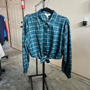 She + Sky Turquoise and Gray Plaid Shirt